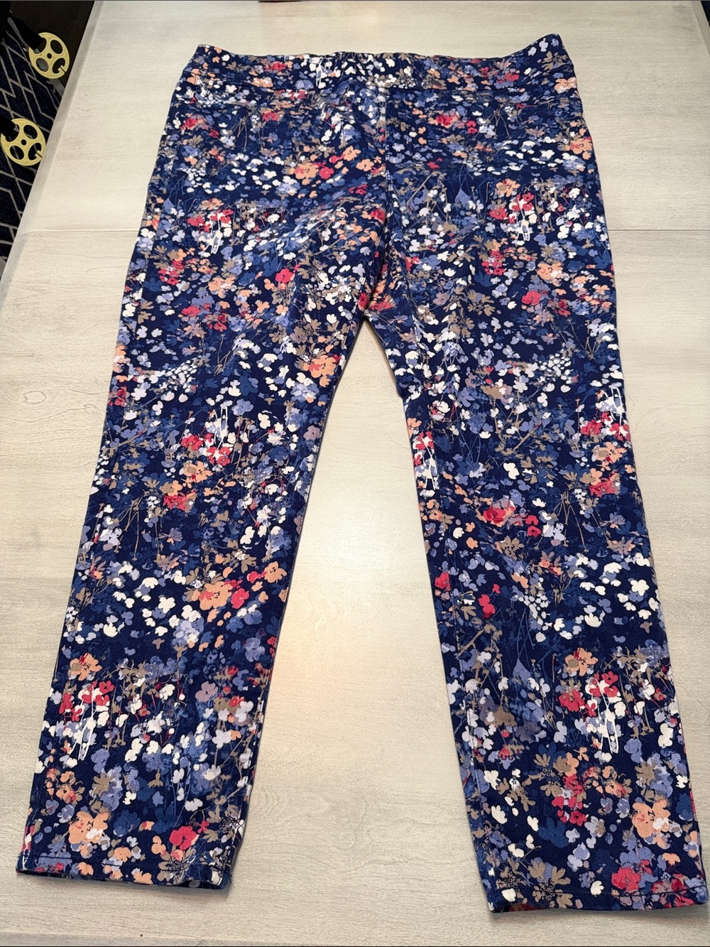 Chico's Navy Floral Ankle Crop Jeans
